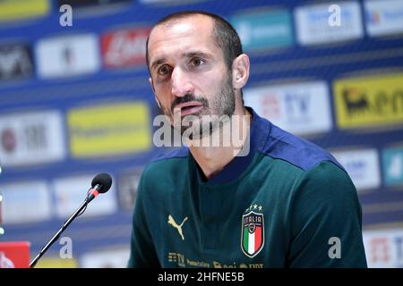 Lapresse - Jennifer Lorenzini 31 août 2020 Firenze (Italie) Sport Soccer Réunion italienne de football - "Coverciano" - Conférence de presse dans le pic: Giorgio Chiellini Banque D'Images