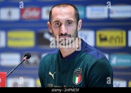 Lapresse - Jennifer Lorenzini 31 août 2020 Firenze (Italie) Sport Soccer Réunion italienne de football - "Coverciano" - Conférence de presse dans le pic: Giorgio Chiellini Banque D'Images