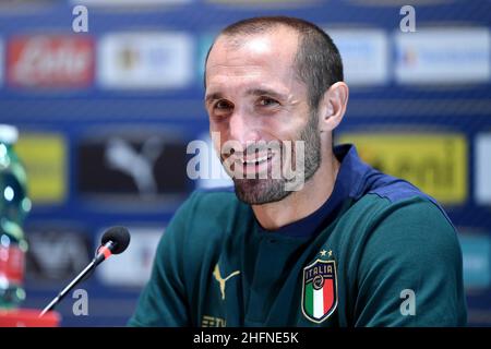 Lapresse - Jennifer Lorenzini 31 août 2020 Firenze (Italie) Sport Soccer Réunion italienne de football - "Coverciano" - Conférence de presse dans le pic: Giorgio Chiellini Banque D'Images