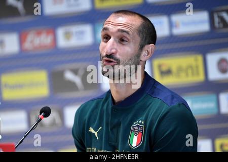 Lapresse - Jennifer Lorenzini 31 août 2020 Firenze (Italie) Sport Soccer Réunion italienne de football - "Coverciano" - Conférence de presse dans le pic: Giorgio Chiellini Banque D'Images