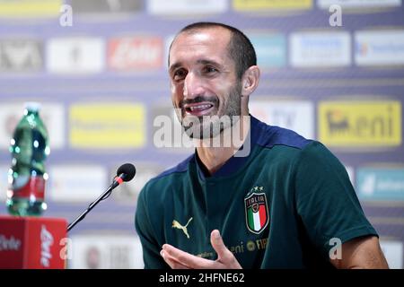 Lapresse - Jennifer Lorenzini 31 août 2020 Firenze (Italie) Sport Soccer Réunion italienne de football - "Coverciano" - Conférence de presse dans le pic: Giorgio Chiellini Banque D'Images