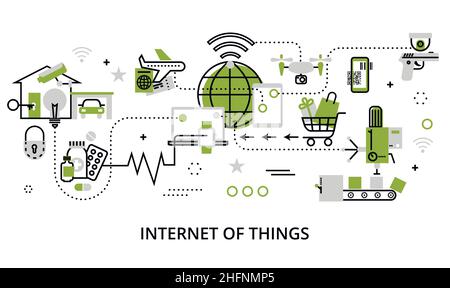 Design moderne plat illustration vectorielle, concept d'Internet des objets, en couleur verte, pour le graphisme et la conception web Illustration de Vecteur