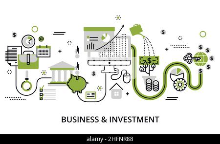 Illustration vectorielle de conception à lignes fines et plates modernes, concept graphique de l'entreprise et de l'investissement, pour la conception graphique et Web Illustration de Vecteur