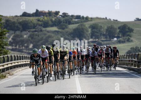 Lapresse - Marco Alpozzi septembre, 12 2020 Castelfidardo (Italie) Sport Cyclisme Tirreno Adriatico Edition 55 - de Castelfidardo à Saiguallia - 171 km dans la photo: Peloton Banque D'Images