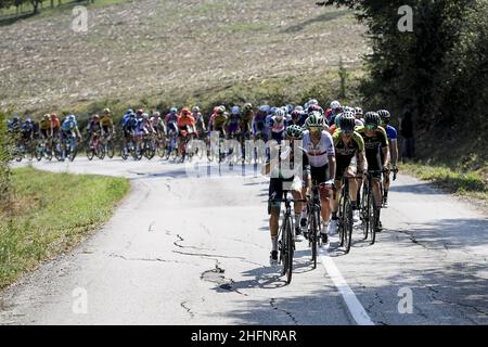 Lapresse - Marco Alpozzi septembre, 12 2020 Castelfidardo (Italie) Sport Cyclisme Tirreno Adriatico Edition 55 - de Castelfidardo à Saiguallia - 171 km dans la photo: Peloton Banque D'Images