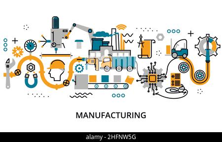 Illustration vectorielle de conception de ligne moderne et modifiable, concept de processus de fabrication, pour la conception graphique et Web Illustration de Vecteur