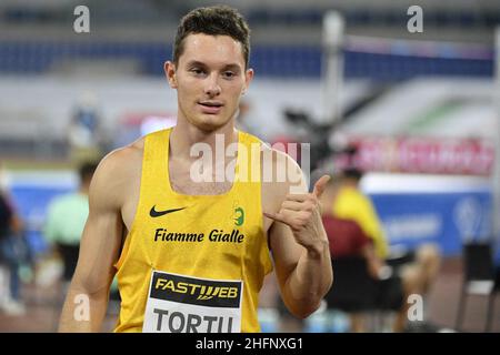 Fabrizio Corradetti - Lapresse septembre 17st 2020 Rome ( Italie ) Sport Athlétisme Gala d'or Pietro Mennea 2020 - Stade Olimpico de Roma.Dans la photo:Filippo Tortu Banque D'Images