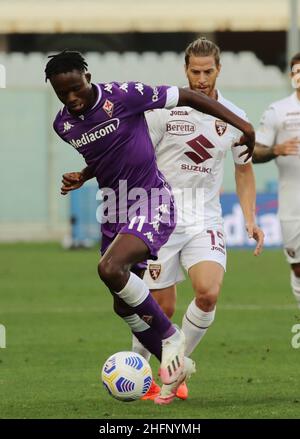 Marco Bucco/Lapresse 19 septembre 2020 Florence , Italie football sportif Fiorentina vs Turin - Ligue italienne de football A TIM 2020/2021 - Stade Artemio Franchi, Florence .Dans le pic: Kouame défie Ansaldi Banque D'Images