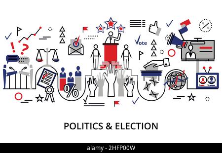 Concept de politique et d'élection, illustration moderne de vecteur à ligne plate Illustration de Vecteur