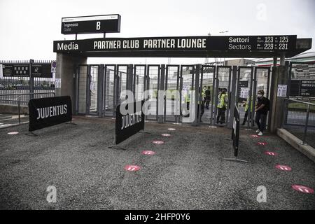 Marco Alpozzi/Lapresse 20 septembre 2020 Turin, Italie football sportif Juventus vs Sampdoria - Ligue italienne de championnat de football A TIM 2020/2021 - Stade Allianz sur la photo: Entrée des supporters Banque D'Images