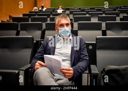 Claudio Furlan - Lapresse 28 septembre 2020 Milano (Italie) patient 1 de Codogno Mattia Maestri participe à la conférence de présentation du Congrès national "l'adhésion thérapeutique et agnostique à l'ère Covid-19" et des prix "femmes et Covid-19" Banque D'Images