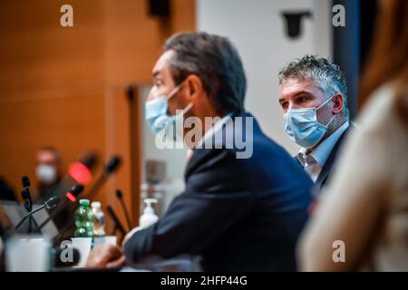 Claudio Furlan - Lapresse 28 septembre 2020 Milano (Italie) patient 1 de Codogno Mattia Maestri participe à la conférence de présentation du Congrès national "l'adhésion thérapeutique et agnostique à l'ère Covid-19" et des prix "femmes et Covid-19" Banque D'Images