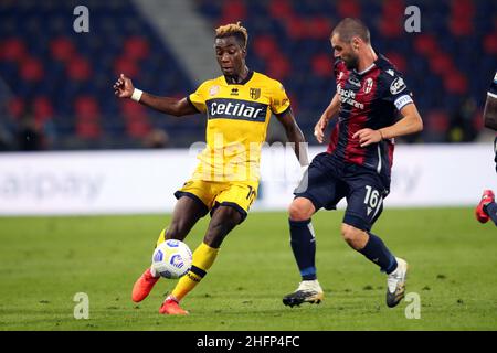 Lapresse/Filippo Rubin 28 septembre 2020 Bologne (Italie) Sport Soccer Bologna vs Parme - Championnat italien de football League A 2020/2021 - &#x201c;Renato Dall&#x2019;Ara&#x201d; Stade dans la photo: YANN KARAMOH (PARME) Banque D'Images