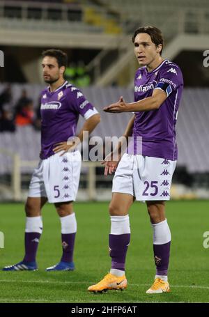 Marco Bucco/Lapresse 02 octobre 2020 Florence , Italie football sportif Fiorentina vs Sampdoria - Ligue italienne de football A TIM 2020/2021 - Stade Artemio Franchi, Florence .Dans la photo: Federico Chiesa Banque D'Images