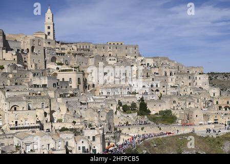 Marco Alpozzi/Lapresse 09 octobre 2020 Italie Sport Cycling Giro d'Italia 2020 - 103th Edition - Stage 7 - de Matera à Brindisi dans le pic: i Sassi di Matera Banque D'Images