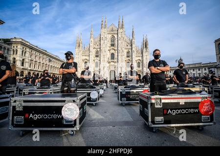 Claudio Furlan - Lapresse 10 octobre 2020 Milano (Italie) démonstration des travailleurs du divertissement Bauli sur la Piazza Banque D'Images