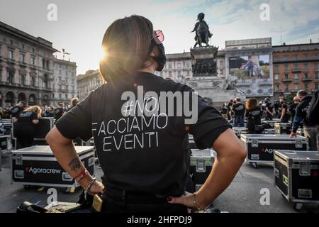 Claudio Furlan - Lapresse 10 octobre 2020 Milano (Italie) démonstration des travailleurs du divertissement Bauli sur la Piazza Banque D'Images