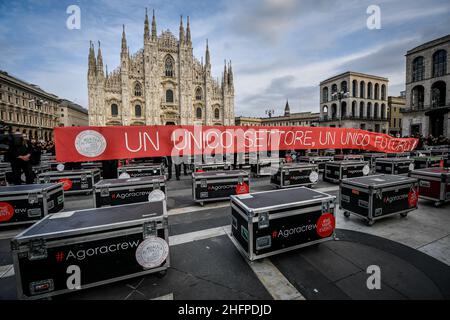 Claudio Furlan - Lapresse 10 octobre 2020 Milano (Italie) démonstration des travailleurs du divertissement Bauli sur la Piazza Banque D'Images