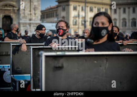 Claudio Furlan - Lapresse 10 octobre 2020 Milano (Italie) démonstration des travailleurs du divertissement Bauli sur la Piazza Banque D'Images