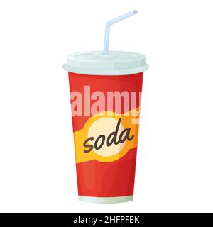 Soda Coca-Cola dans une tasse en papier rouge en plastique.Fastfood, concept de boisson non alcoolisée pour summer froide.Illustration vectorielle de stock isolée sur fond blanc dans un dessin animé Illustration de Vecteur