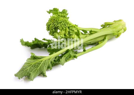 Rabe de rapini ou de brocoli frais isolé sur fond blanc Banque D'Images