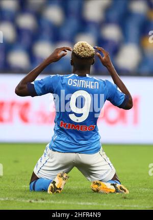 Alessandro Garofalo/Lapresse 01 novembre 2020 Naples, Italie football sportif Napoli vs Sassuolo - Championnat italien de football League A TIM 2020/2021 - Stade San Paolo.Dans la photo: Victor Osimhen Napoli Banque D'Images