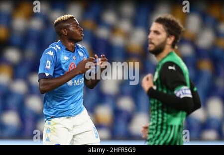 Alessandro Garofalo/Lapresse 01 novembre 2020 Naples, Italie football sportif Napoli vs Sassuolo - Championnat italien de football League A TIM 2020/2021 - Stade San Paolo.Dans la photo: Victor Osimhen Napoli Banque D'Images