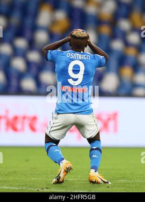 Alessandro Garofalo/Lapresse 01 novembre 2020 Naples, Italie football sportif Napoli vs Sassuolo - Championnat italien de football League A TIM 2020/2021 - Stade San Paolo.Dans la photo: Victor Osimhen Napoli Banque D'Images