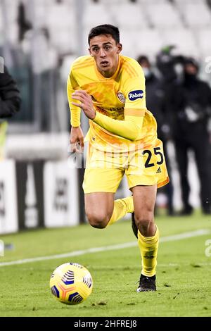 Marco Alpozzi/Lapresse 21 novembre 2020 Turin, Italie football sportif Juventus vs Cagliari - Ligue italienne de football A TIM 2020/2021 - Stade Allianz sur le pic: Gabriele Zappa (Cagliari); Banque D'Images