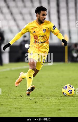 Marco Alpozzi/Lapresse 21 novembre 2020 Turin, Italie football sportif Juventus vs Cagliari - Ligue italienne de football A TIM 2020/2021 - Stade Allianz sur le pic: Alessandro Tripaldelli (Cagliari); Banque D'Images