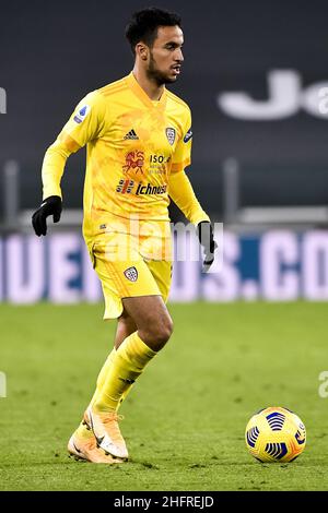 Marco Alpozzi/Lapresse 21 novembre 2020 Turin, Italie football sportif Juventus vs Cagliari - Ligue italienne de football A TIM 2020/2021 - Stade Allianz sur le pic: Alessandro Tripaldelli (Cagliari); Banque D'Images