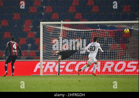 Massimo Paolone/Lapresse 25 novembre 2020 Bologna, Italie football Bologna vs Spezia - coupe italienne 2020/2021 4th éliminatoire ronde - Stade Renato Dall'Ara dans le pic: Giulio Maggiore (Spezia Calcio) but 2-4 Banque D'Images