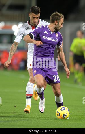 Lapresse - Jennifer Lorenzini 07 décembre 2020 Firenze (Italie) Sport Soccer Fiorentina - Genoa Italian football Championship League A TIM 2019/ 2020 - Stade "Artemio Franchi" dans la photo: Scamacca, Pezzella Banque D'Images