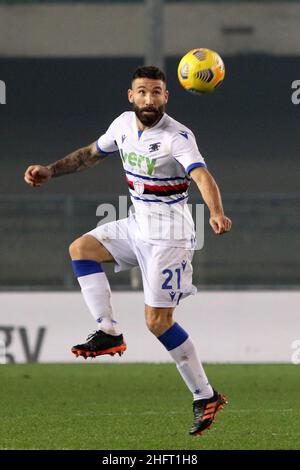 Paola Garbuio/Lapresse 16 décembre 2020 Vérone, Italie football sportif Hellas Verona vs Sampdoria -Ligue italienne de football A TIM 2020/2021 - Stade Bentegodi.Dans la photo: tonelli lorenzo Banque D'Images