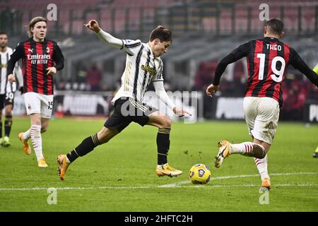 Marco Alpozzi/Lapresse 6 janvier 2021 Milan, Italie sport football Milan vs Juventus - Italien football Championship League A TIM 2020/2021 - Stadio Giuseppe Meazza dans le pic: Federico Chiesa (Juventus F.C.);marque un but Banque D'Images
