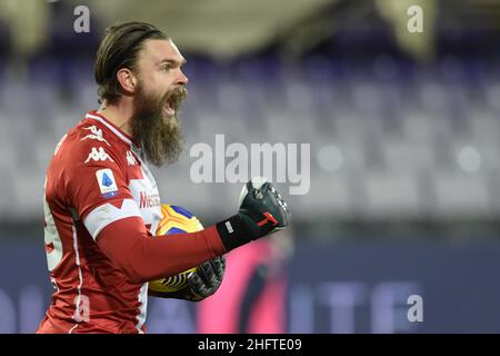 Lapresse - Jennifer Lorenzini 10 janvier 2021 Firenze (Italie) Sport Soccer Fiorentina - Cagliari Championnat italien de football League A TIM 2020/ 2021 - "Artemio Franchi" Stade dans le pic: Dragowski fête Banque D'Images