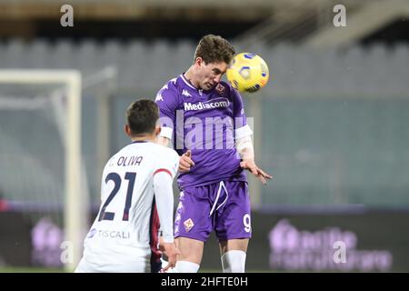 Lapresse - Jennifer Lorenzini 10 janvier 2021 Firenze (Italie) Sport Soccer Fiorentina - Cagliari Championnat italien de football League A TIM 2020/ 2021 - Stade "Artemio Franchi" dans le pic: Vlahovic Banque D'Images