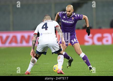 Lapresse - Jennifer Lorenzini 10 janvier 2021 Firenze (Italie) Sport Soccer Fiorentina - Cagliari Championnat italien de football League A TIM 2020/ 2021 - Stade "Artemio Franchi" dans le pic: Amrabad, Nainggolan Banque D'Images