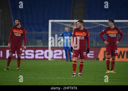 Foto Alfredo Falcone - LaPresse19/01/2021 Roma ( Italia)Sport CalcioRoma - Spezia Tim Cup 2020 2021 - Stadio Olimpico di RomaNella foto:jordan veretoutPhoto Alfredo Falcone - LaPresse19/01/2021 Roma (Italie)Sport SoccerRoma - Spezia Tim Cup 2020 2021 - Olimpico Stadium of Romain le pic:jordan veretout Banque D'Images