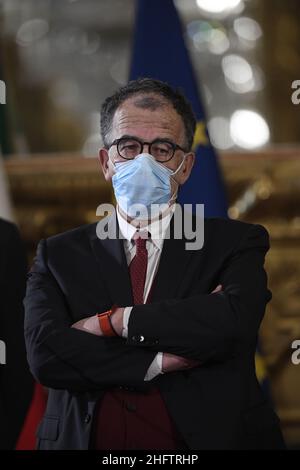 Foto POOL/Lapresse 28 gennaio 2021 Roma, Italia Politica Quirinale - Secondo giorno di consultazioni con i leader del gogo e dell'opposizione.Nella foto: Sandro RUOTOLOPPOOL/Lapresse 28 janvier 2021 Rome (Italie) politique Palais Quirinale - deuxième journée de consultations avec les chefs de gouvernement et de partis d'opposition.Dans la photo: Sandro Ruotolo Banque D'Images