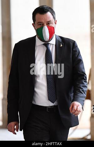 Foto Ettore Ferrari/Lapresse/POOL Ansa 29 gennaio 2021 Roma, Italia Politica Quirinale - Terzo giorno giorno di consultazioni con i leader del gogo e dell'opposizione.Nella foto: Matteo SalviniPhoto Ettore Ferrari/Lapresse/POOL Ansa 29 janvier 2021 Rome (Italie) politique Palais Quirinale - troisième jour de consultations avec les dirigeants des deux partis de gouvernement et d'opposition.Dans la photo: Chef du parti italien Lega Matteo Salvini Banque D'Images