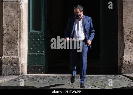 Mauro Scrobogna /Lapresse 15 février 2021 et#xA0; Rome, Italie politique Lega - punto stampa Nella foto: Il leader della Lega Matteo Salvini durante consueto punto stampa delle H12,00 Banque D'Images