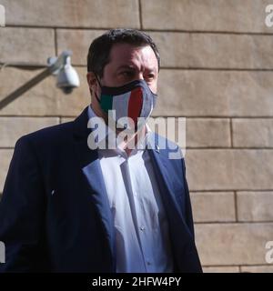 Mauro Scrobogna /Lapresse 15 février 2021 et#xA0; Rome, Italie politique Lega - punto stampa Nella foto: Il leader della Lega Matteo Salvini durante consueto punto stampa delle H12,00 Banque D'Images