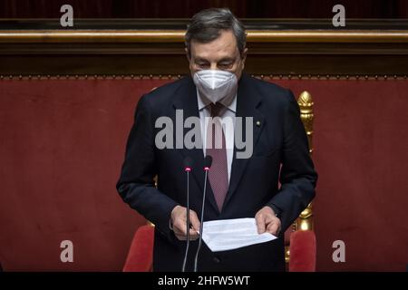 Foto Antonio Masiello/Lapresse/POOL Getty17 febbraio 2021 Roma, Italia Politica Senato - Voto di fiduciaires su gogo DraghiNella foto: Mario DraghiPhoto Antonio Masiello/Lapresse/POOL GettyFebruary 17, 2021 Rome (Italie) politique Sénat - vote de confiance sur le gouvernement Draghi PIC: Mario Draghi Banque D'Images