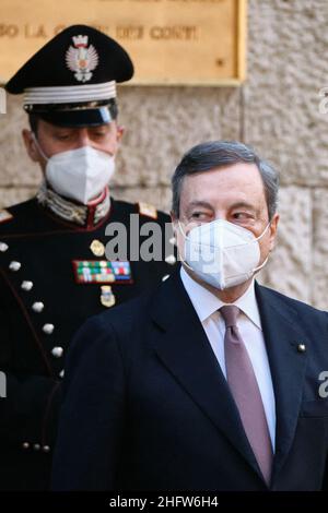 Mauro Scrobogna /Lapresse 19 février 2021 et#xA0; Rome, Italie Actualités Cour des comptes - inauguration de l'année judiciaire en photo : Premier ministre Mario Draghi Banque D'Images