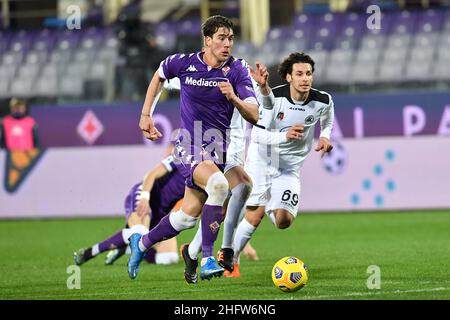 Lapresse - Jennifer Lorenzini 19 février 2021 Firenze (Italie) Sport Soccer Fiorentina - Spezia Italian football Championship League A TIM 2020/ 2021 - 'Artemio Franchi' Stadium in the pic: Vlahovic Banque D'Images