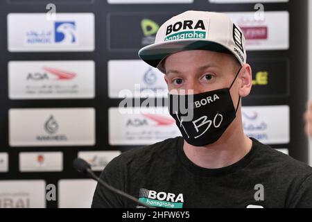 GIAN Mattia d'Alberto - Lapresse 20 février 2021 Abu Dhabi (Émirats arabes Unis) Sport Cycling UAE Tour 2021 Top Riders conférence de presse dans le pic: Pascal Ackermann Banque D'Images