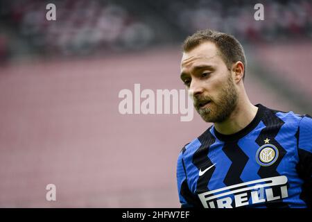 Marco Alpozzi/Lapresse 21 février 2021 Milan, Italie sport football Milan vs Inter - Italian football Championship League A TIM 2020/2021 - Stadio Giuseppe Meazza dans le pic: Christian Eriksen (FC Internazionale Milano); Banque D'Images