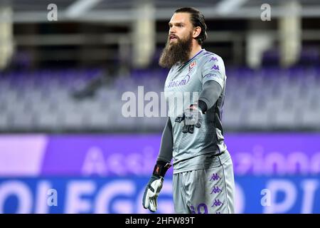 Lapresse - Jennifer Lorenzini 19 février 2021 Firenze (Italie) Sport Soccer Fiorentina - Spezia Italian football Championship League A TIM 2020/ 2021 - 'Artemio Franchi' Stadium in the pic: Bartlomiej Dragowski Banque D'Images