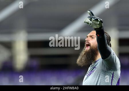 Lapresse - Jennifer Lorenzini 19 février 2021 Firenze (Italie) Sport Soccer Fiorentina - Spezia Italian football Championship League A TIM 2020/ 2021 - 'Artemio Franchi' Stadium in the pic: Bartlomiej Dragowski Banque D'Images